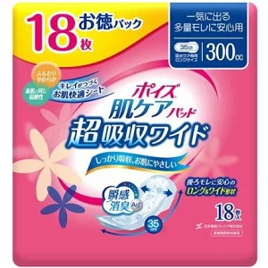 ポイズ 肌ケアパッド 多量モレに安心用(超吸収ワイド) 300cc 18枚入 お徳パック